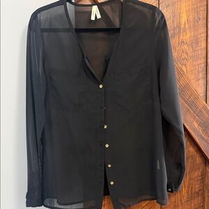 Truth Black Sheer Button-Up Blouse
